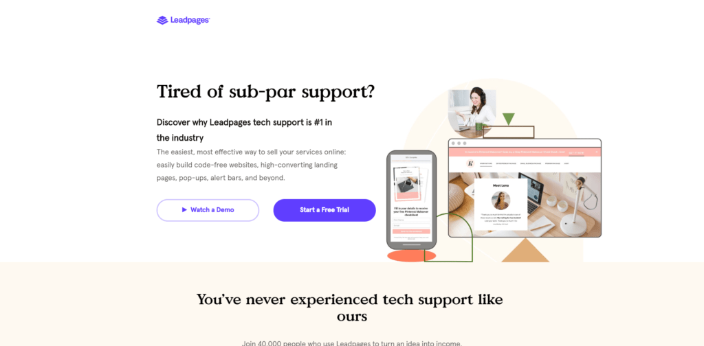 LeadPages' landing page